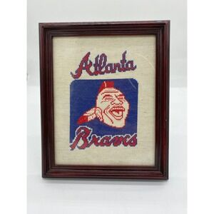 Vintage Atlanta Braves Chief Noc-A-Homa Cross Stitch Framed Wall Art MLB Decor